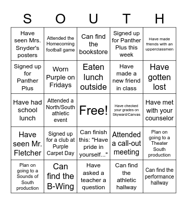 Panther Bingo Card