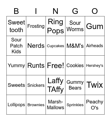 Candy Crush Bingo Card