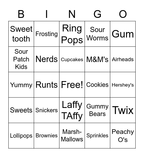 Candy Crush Bingo Card