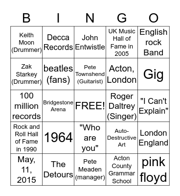 The Who Bingo Card