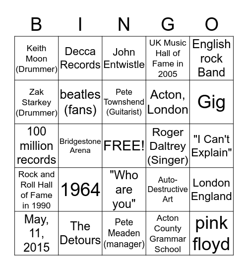 The Who Bingo Card