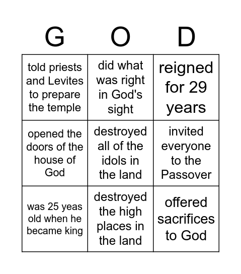 Good King Hezekiah Bingo Card