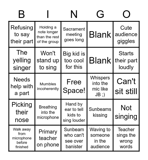 Primary Program Bingo Card