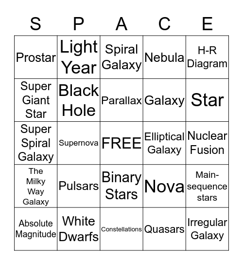 Universe  Bingo Card