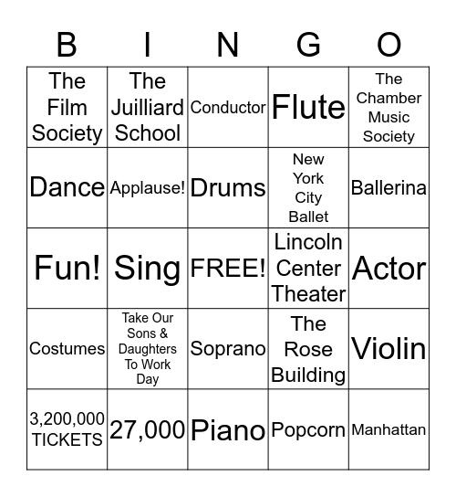 Lincoln Center BINGO! Bingo Card