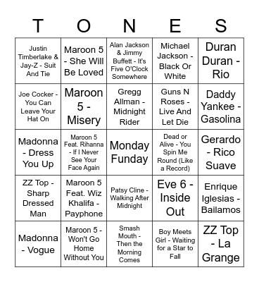 Game Of Tones Bingo Card