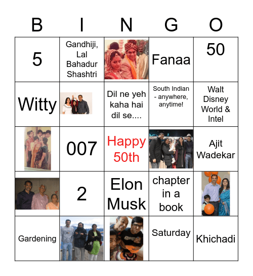 Sandip's Happy 50th Bday Bingo Card