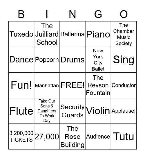 Lincoln Center BINGO! Bingo Card
