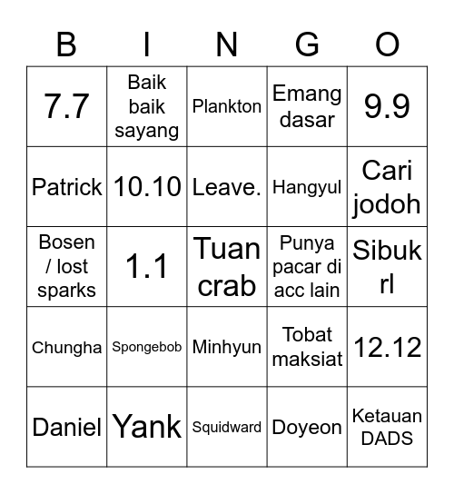 DANIEL Bingo Card