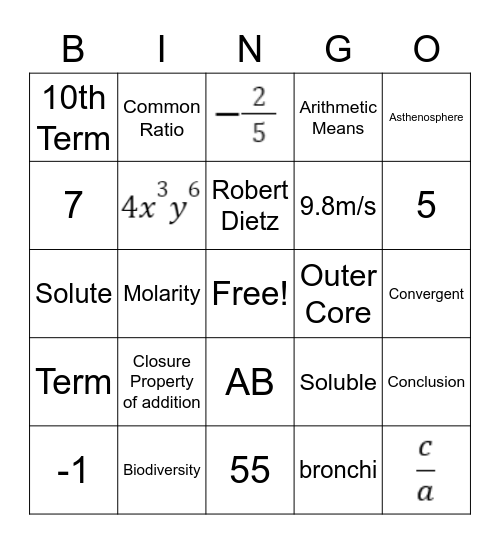 Sci-Math 2021 Bingo Card