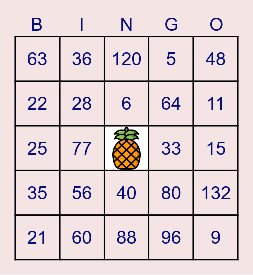 เกมบิงโก การคูณ Bingo Card