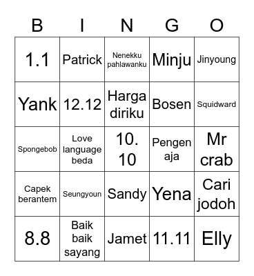Yena Bingo Card