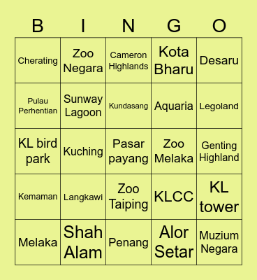 Holidays in Malaysia Bingo Card