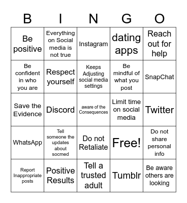 Social Media Bingo Card