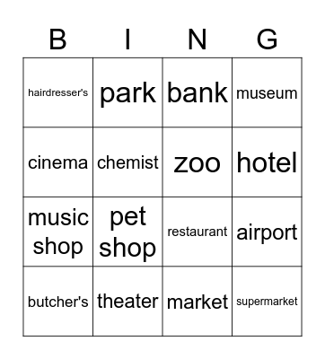 Buildings in a town Bingo Card