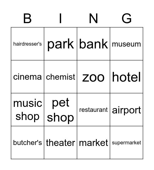 Buildings in a town Bingo Card