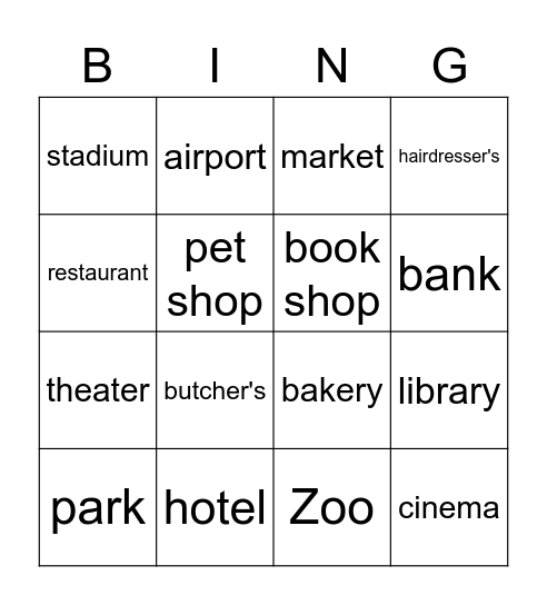 Buildings in a town Bingo Card