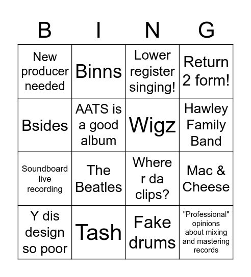 Unf bingo redux Bingo Card