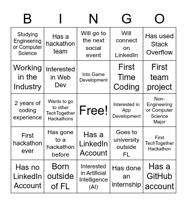 TTM: Networking BINGO Card
