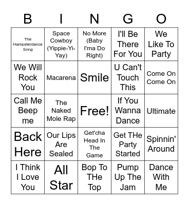 Radio Disney Jams Bingo Card