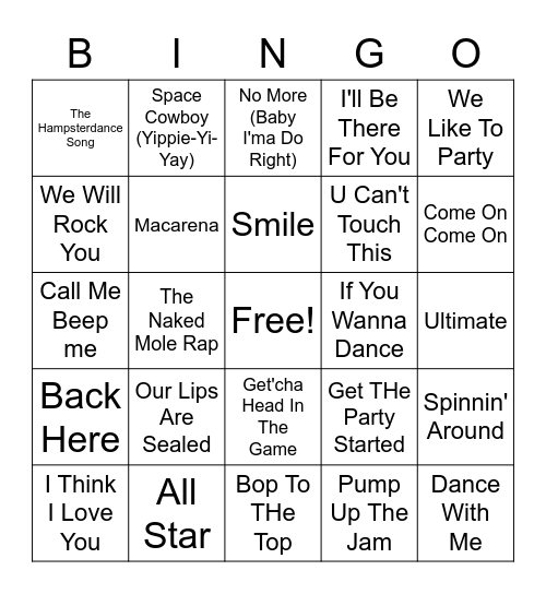 Radio Disney Jams Bingo Card