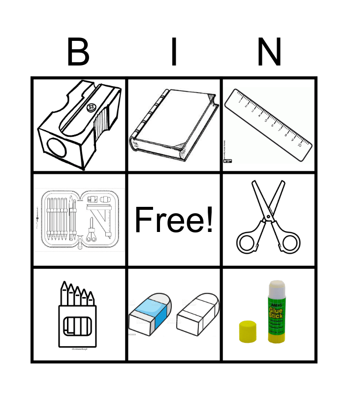 SCHOOL OBJECTS BINGO Card