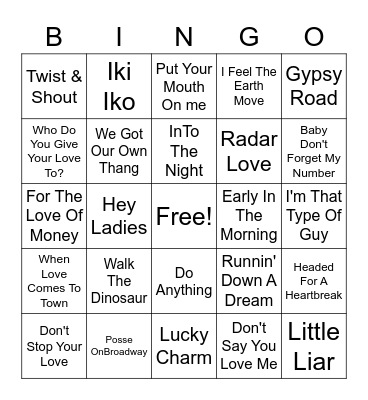 80's Hits Bingo Card