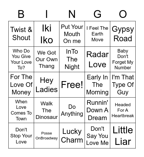 80's Hits Bingo Card