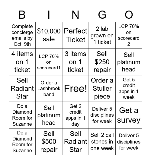 Helzberg Bingo Card