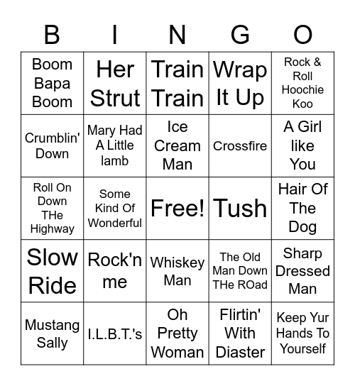 Blues Rock Bingo Card