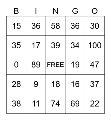 Spanish Numbers Bingo Card