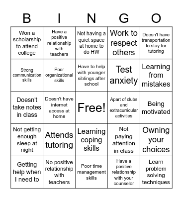 Barrier or Advantage Bingo Card