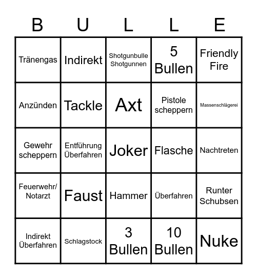 Bullenklatschen Bingo Card