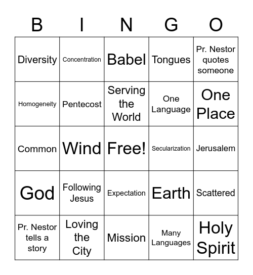 September 26, 2021 - Sermon Bingo Card