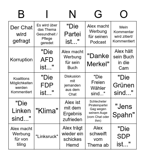 Der Dunkle Parabelritter BTW Stream Bingo Card