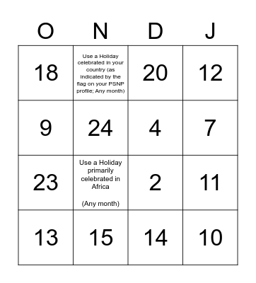 Holiday Connect 4 Bingo Card