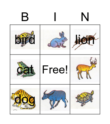 Animal Word Bingo Card