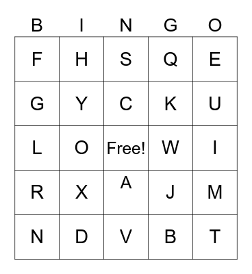 Alphabet Bingo Card