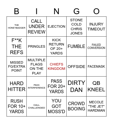 NFL Bingo Card