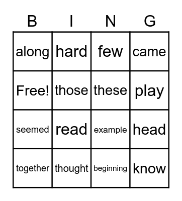 Sight words Bingo Card