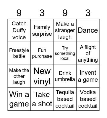 The 9 & 3 Bingo Card