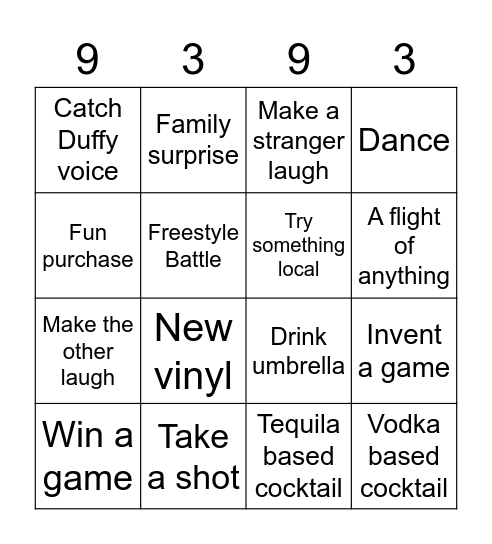 The 9 & 3 Bingo Card