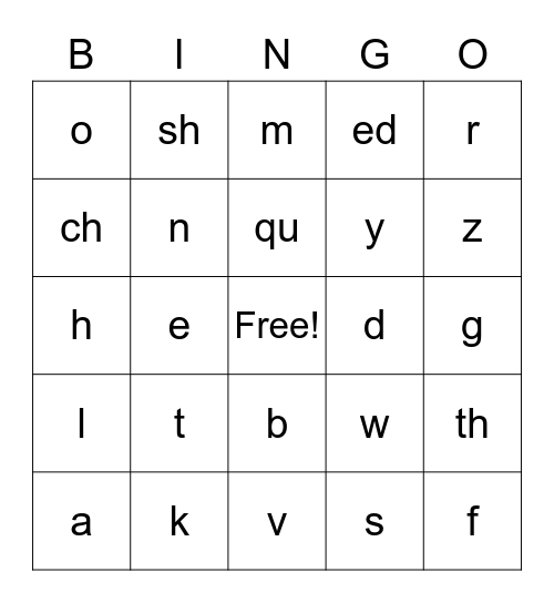 Sound Review Bingo Card