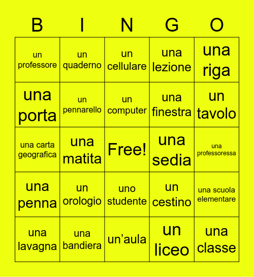 UNA SCUOLA VOCABOLARIO Bingo Card