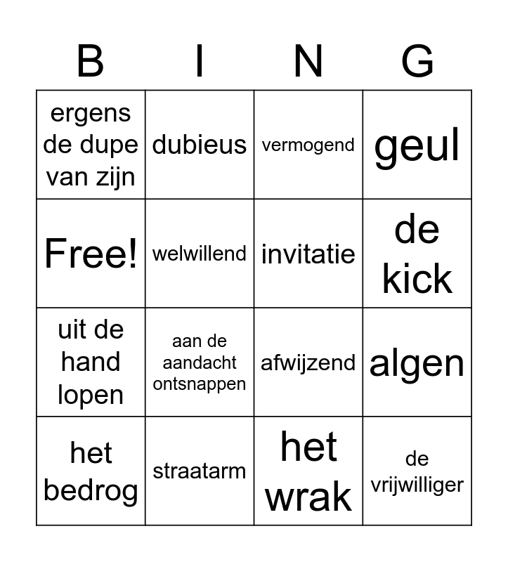 Taal actief 4 groep 7 Thema 1 week 1 Bingo Card
