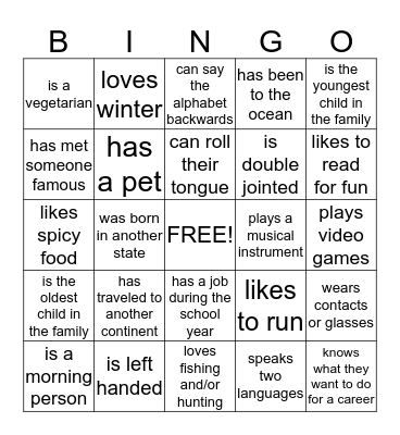 NSS Ice Breaker Bingo Card