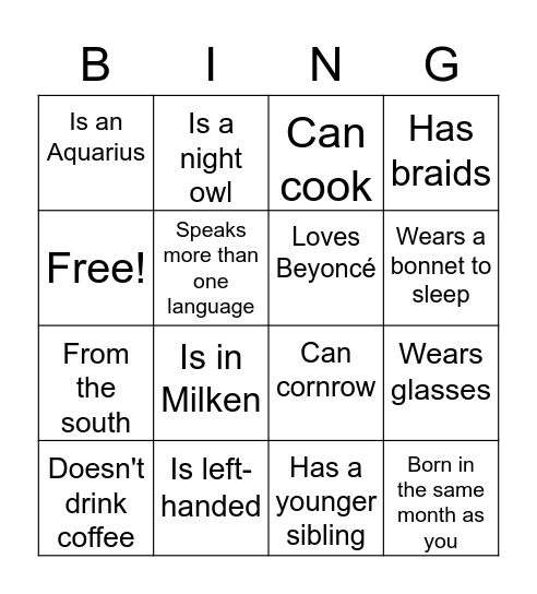 BWF Bingo Card