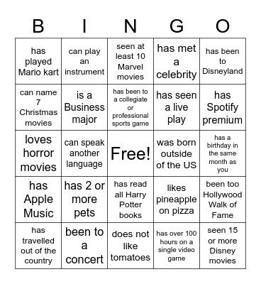 Find Someone Who: Bingo Card