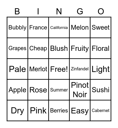 WINE Wednesday BINGO Card