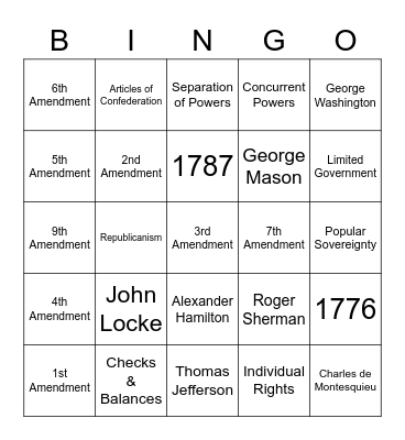 Unit One - Government Review Bingo Card